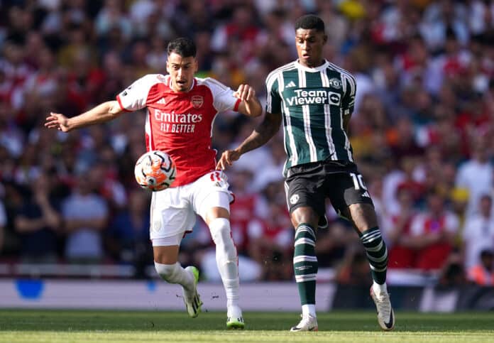 Arsenal v Manchester United - Premier League - Emirates Stadium Gabriel Martinelli in action but Thomas Partey absent