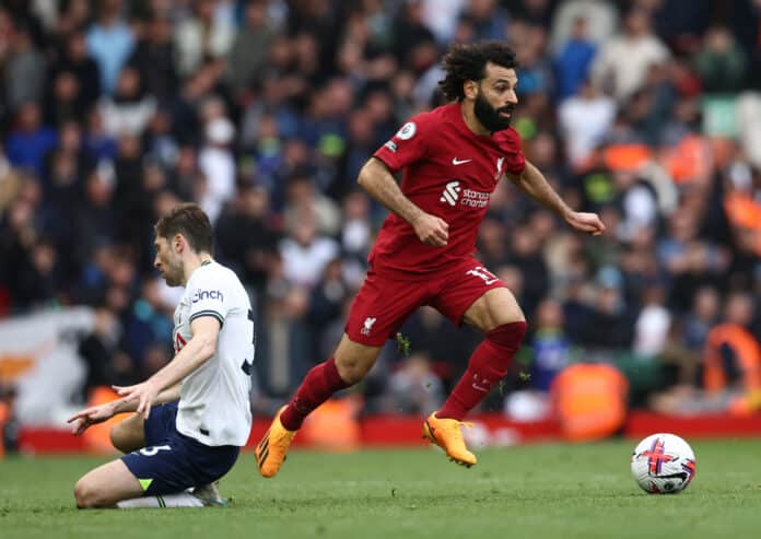 Tottenham vs Liverpool: Mohamed Salah of Liverpool avoids Ben Davies of Tottenham